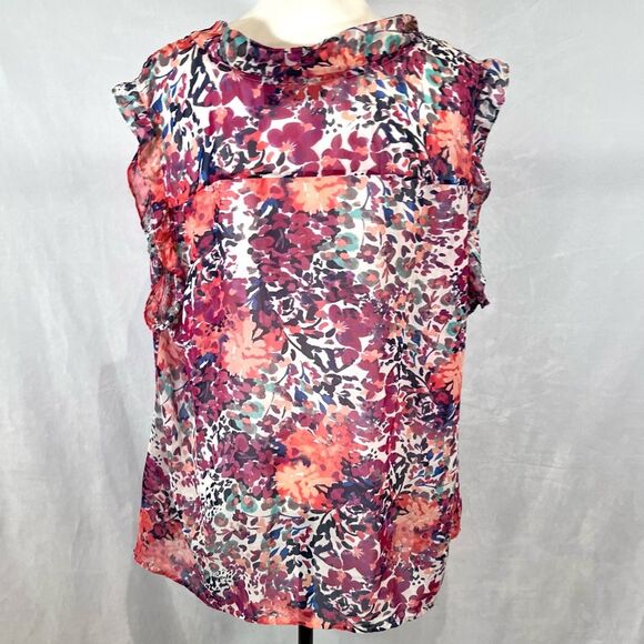 Colorful abstract floral print tie neck button down blouse top size 3X - Picture 4 of 6